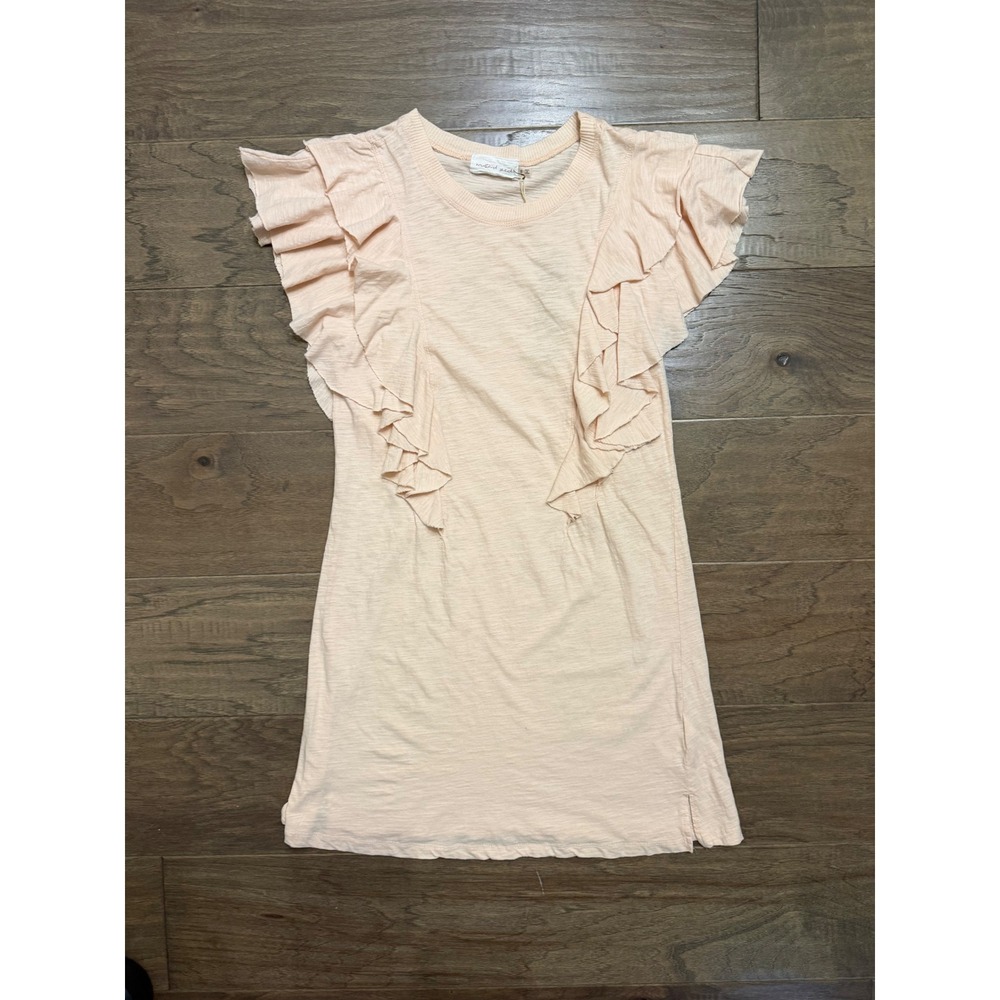 Mustard Seed Mini Dress Womens Small Peach Cotton Solid Ruffle Shift Casual Boho